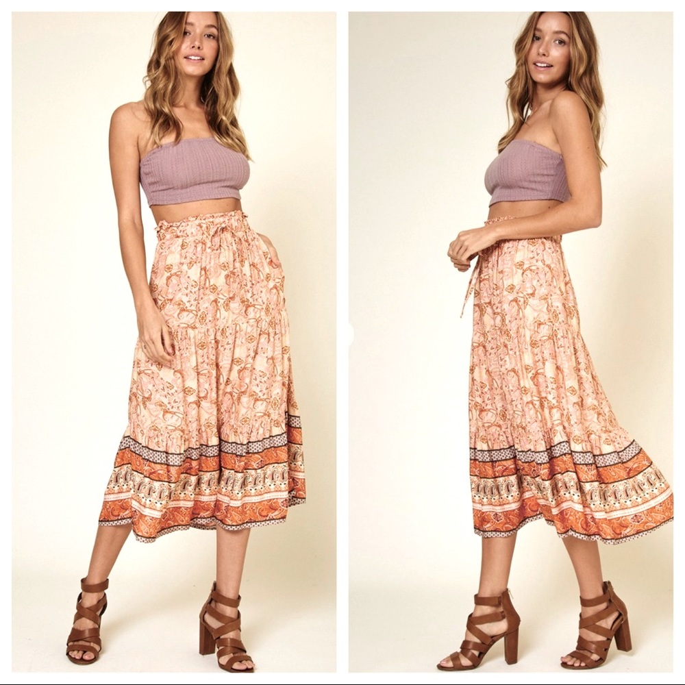 Alexa Floral Bohemian Midi Skirt